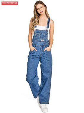 90s Retro Bib and Brace Denim Overall Jumpsuit Adjustable Straps Pockets